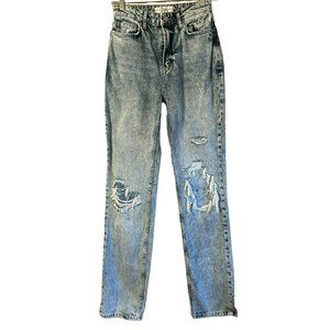 Free People Women's My Own Lane Shoe Jeans Sz 26 High Waist Distressed Slit Hem